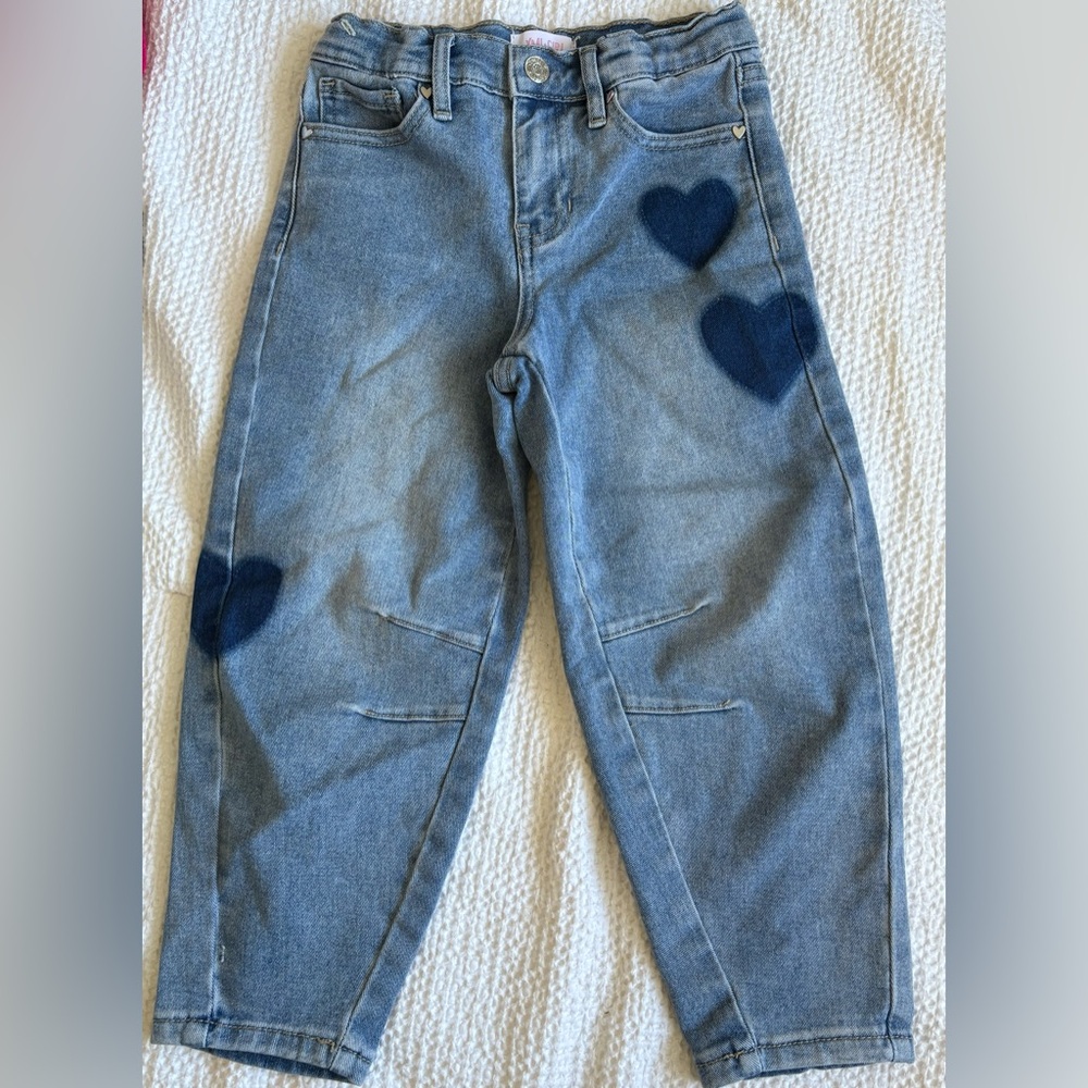 YMI Girls Light Blue Denim Balloon 6X Jeans with Dark Blue Dyed Hearts